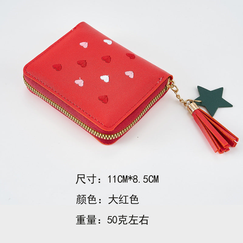 Wholesale Tassel Zipper Wallet for Women Cute Coin Purse Bright Red Chic Fashion Accessory
