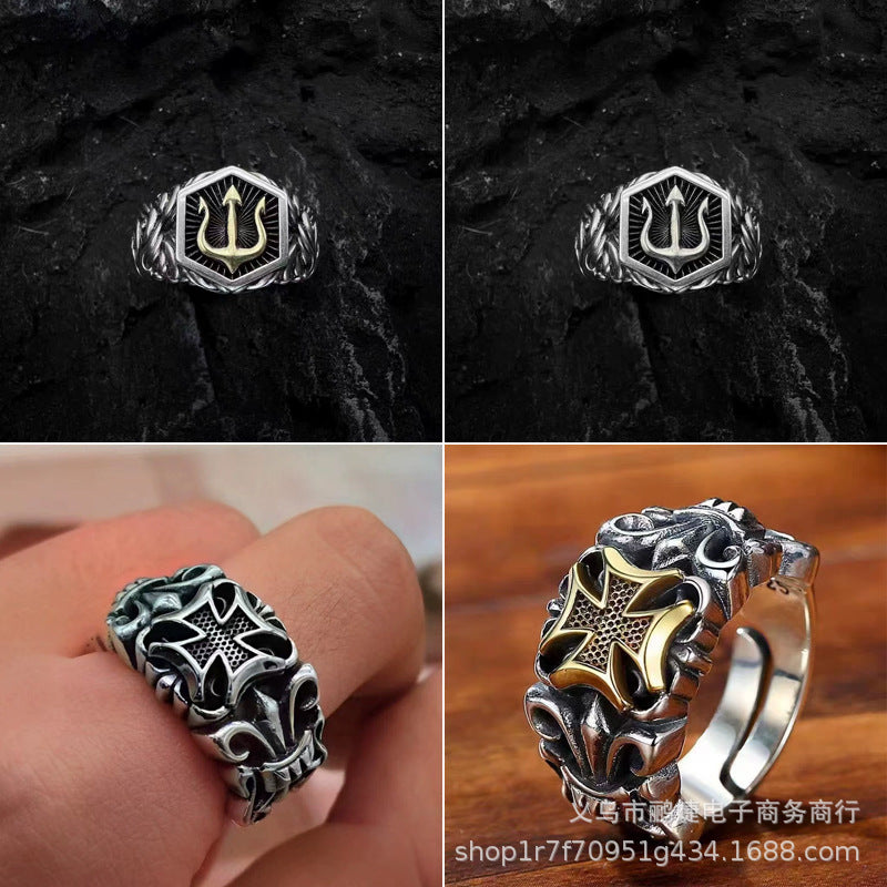 Wholesale Vintage Cross Anchor Ring Mens Hip Hop Style Punk Jewelry Accessory Gift