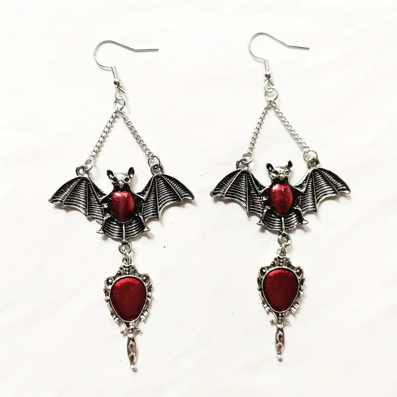 Wholesale dark gothic exaggerated red vampire bat earrings