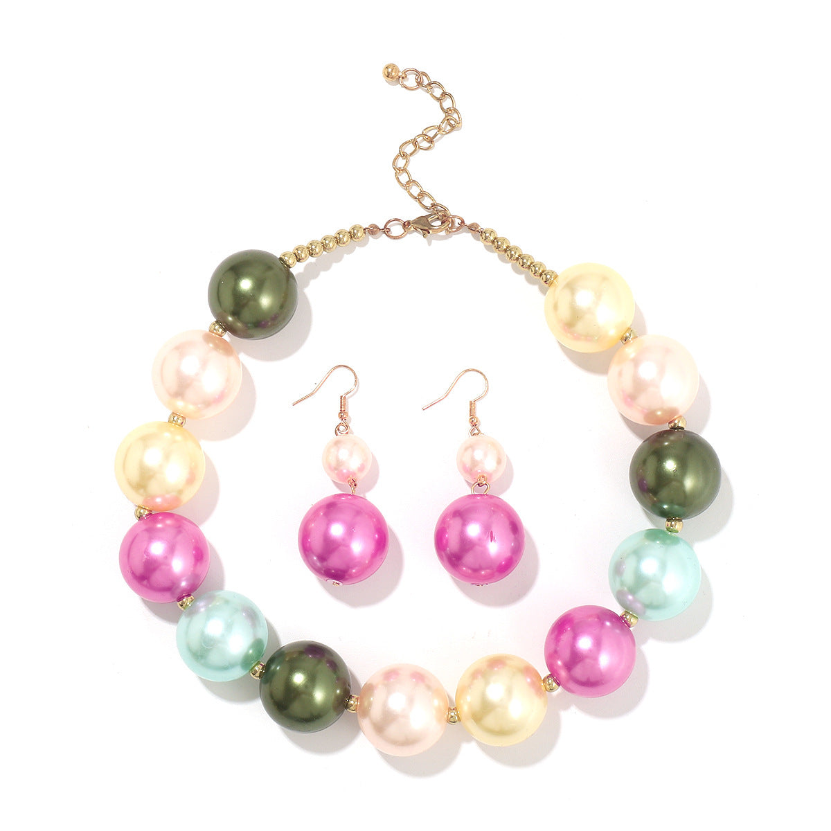 Wholesale Mixed Color Pearl  Necklace  Retro Light Luxury Elegant Earrings suit