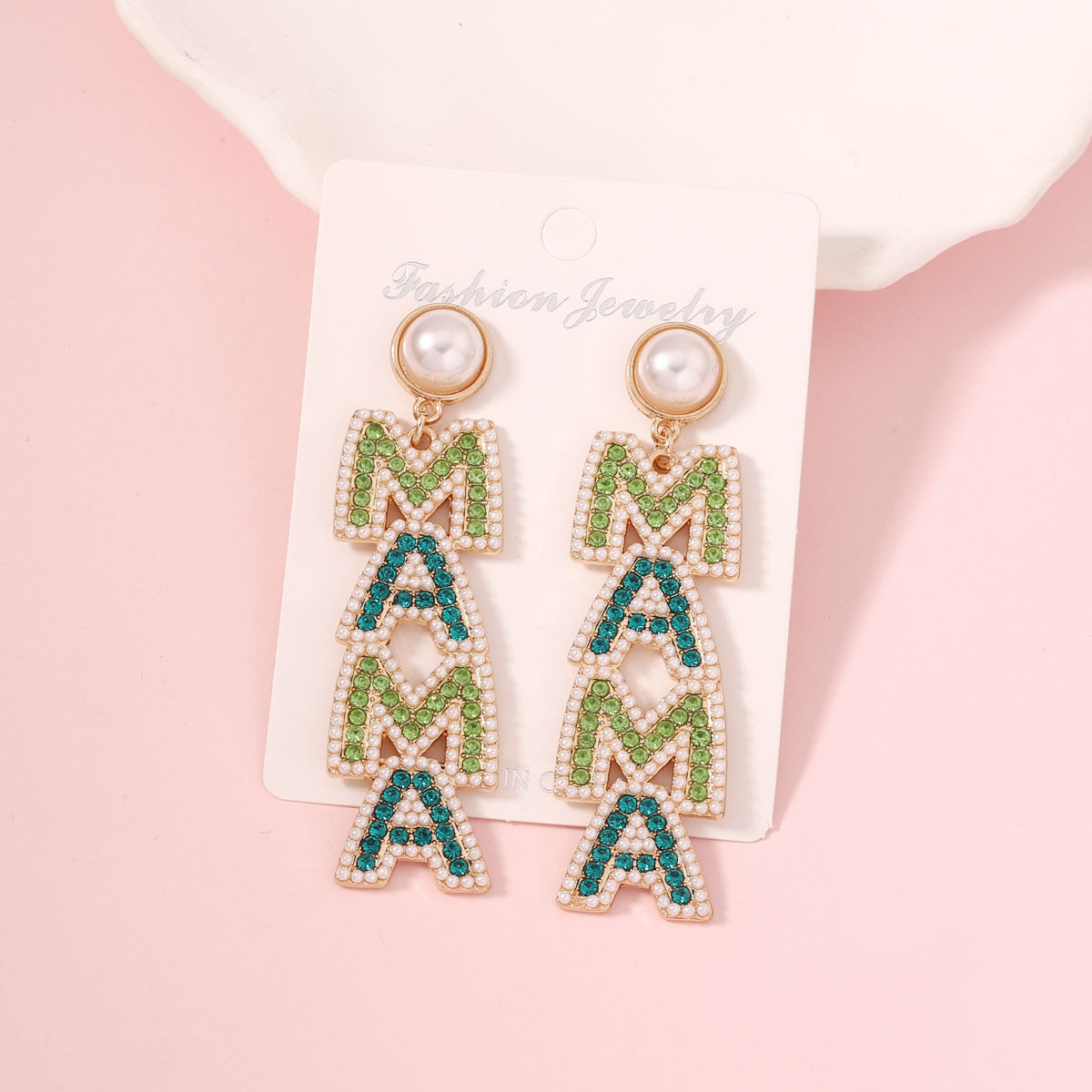 Wholesale MAMA Mother's Day Diamond Pearl Earrings