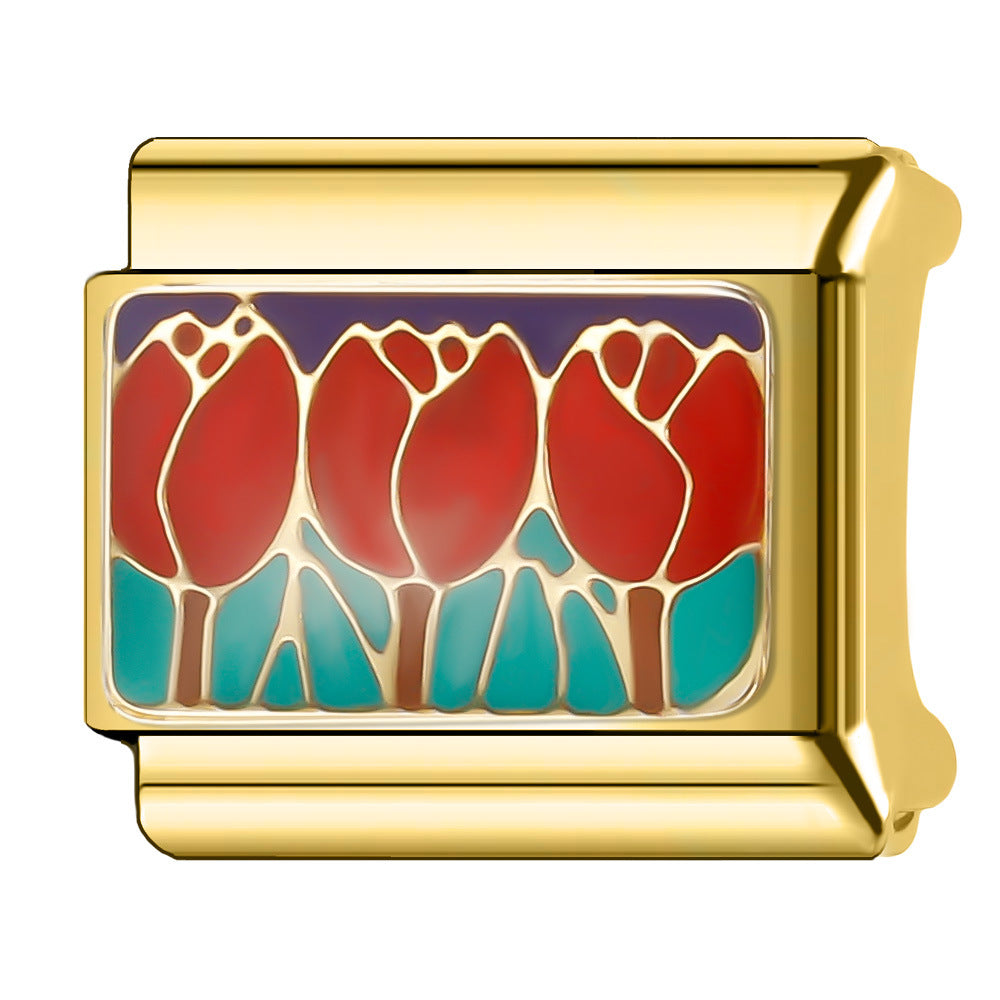 Wholesale Italian Charm Bracelet 9mm DIY Splicing Plant and Flower Series Stainless Steel Composable Bracelet