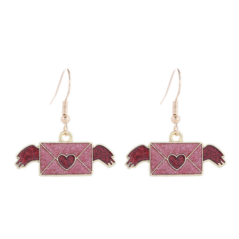 Wholesale Valentine's Day Dropping Oil Love Letter Envelope  Earrings