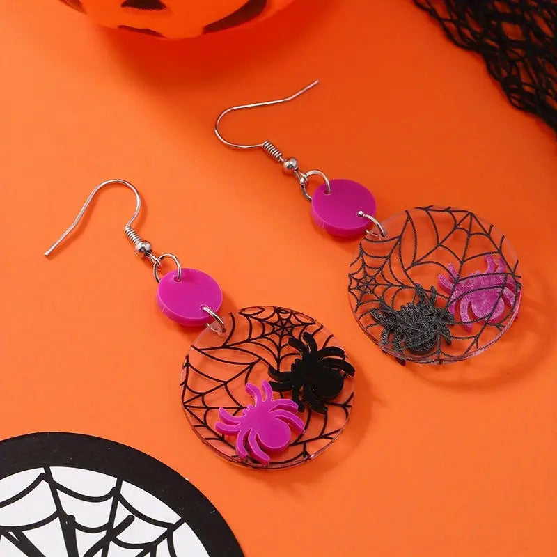 Wholesale Halloween Acrylic Spider Web Bat Earrings