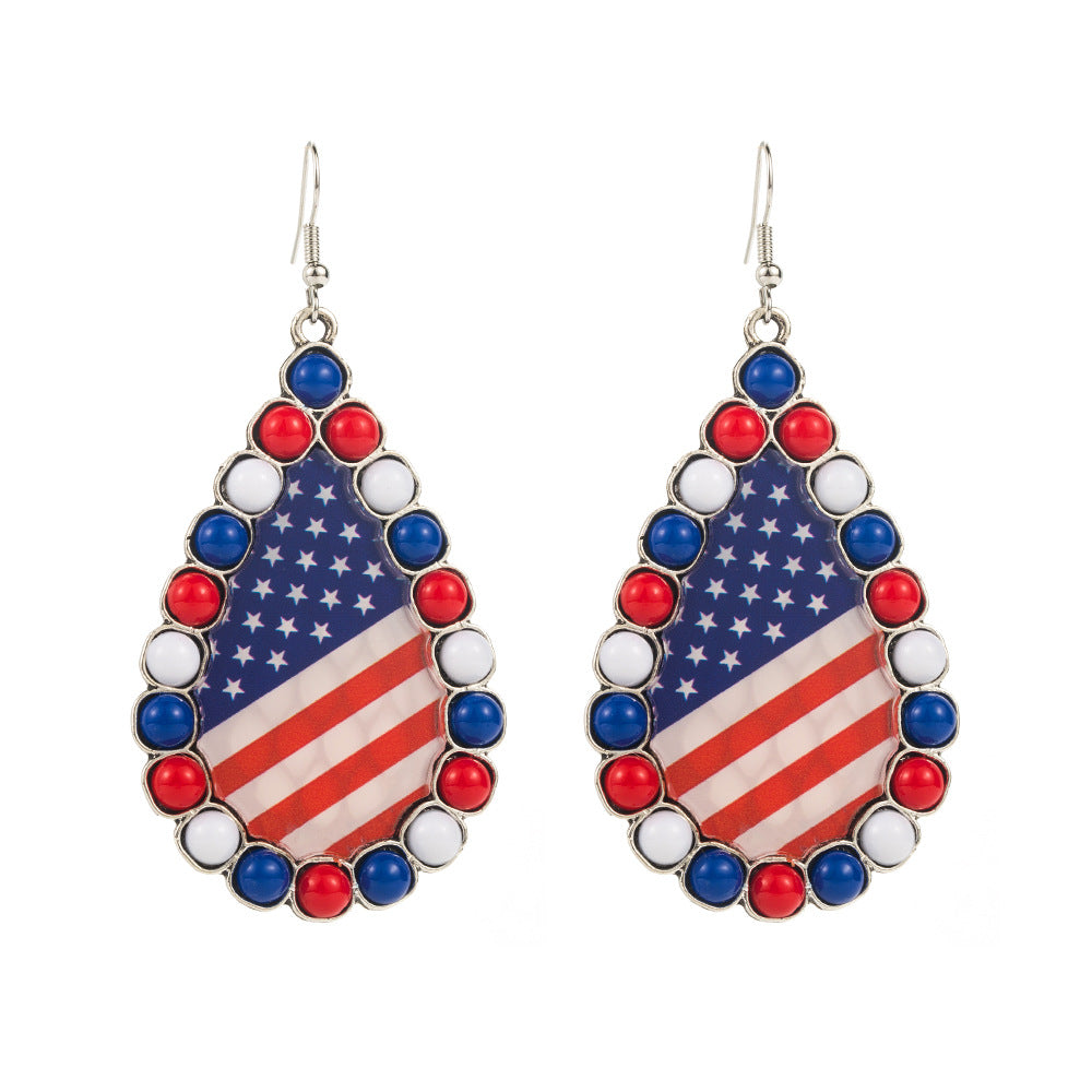 Wholesale alloy set acrylic diamond red white blue print earrings