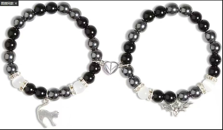 Wholesale Couple bracelet love heart magnetic suction buckle natural opal beaded bracelet