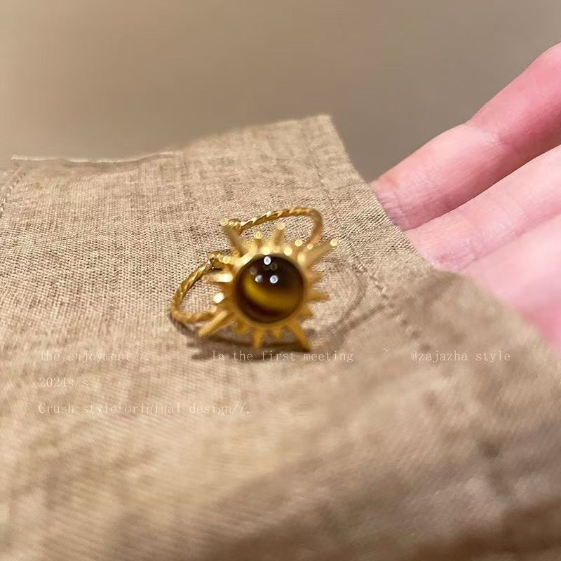Wholesale Gold Toned Alloy Sunflower Tiger Eye Style Ring Stylish Lady Everyday Fashion Accessory Gift