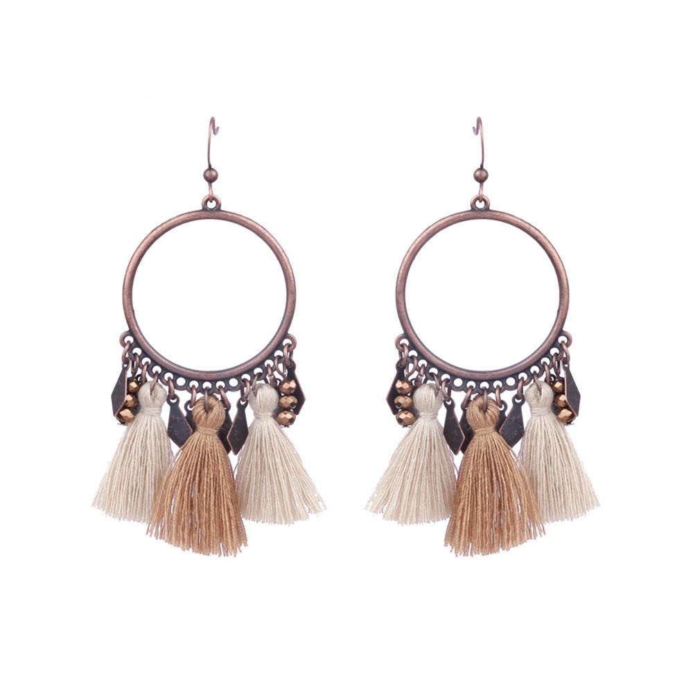 Wholesale Retro Ethnic Tassel Earrings Alloy Electroplated Geometric Round,  Women' s Fashion Accessory for Boutique Resale