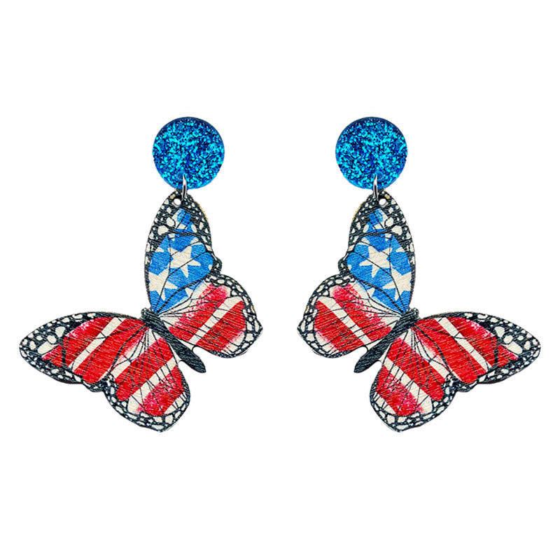 Wholesale 2 pairs/pack American Flag Independence Day Butterfly Ice Cream Wooden Earrings ACC-ES-HY004