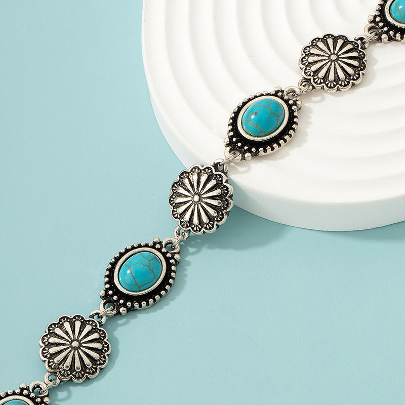 Wholesale Bohemian Turquoise Beaded Bracelet Vintage Alloy Electroplated Boutique Resale