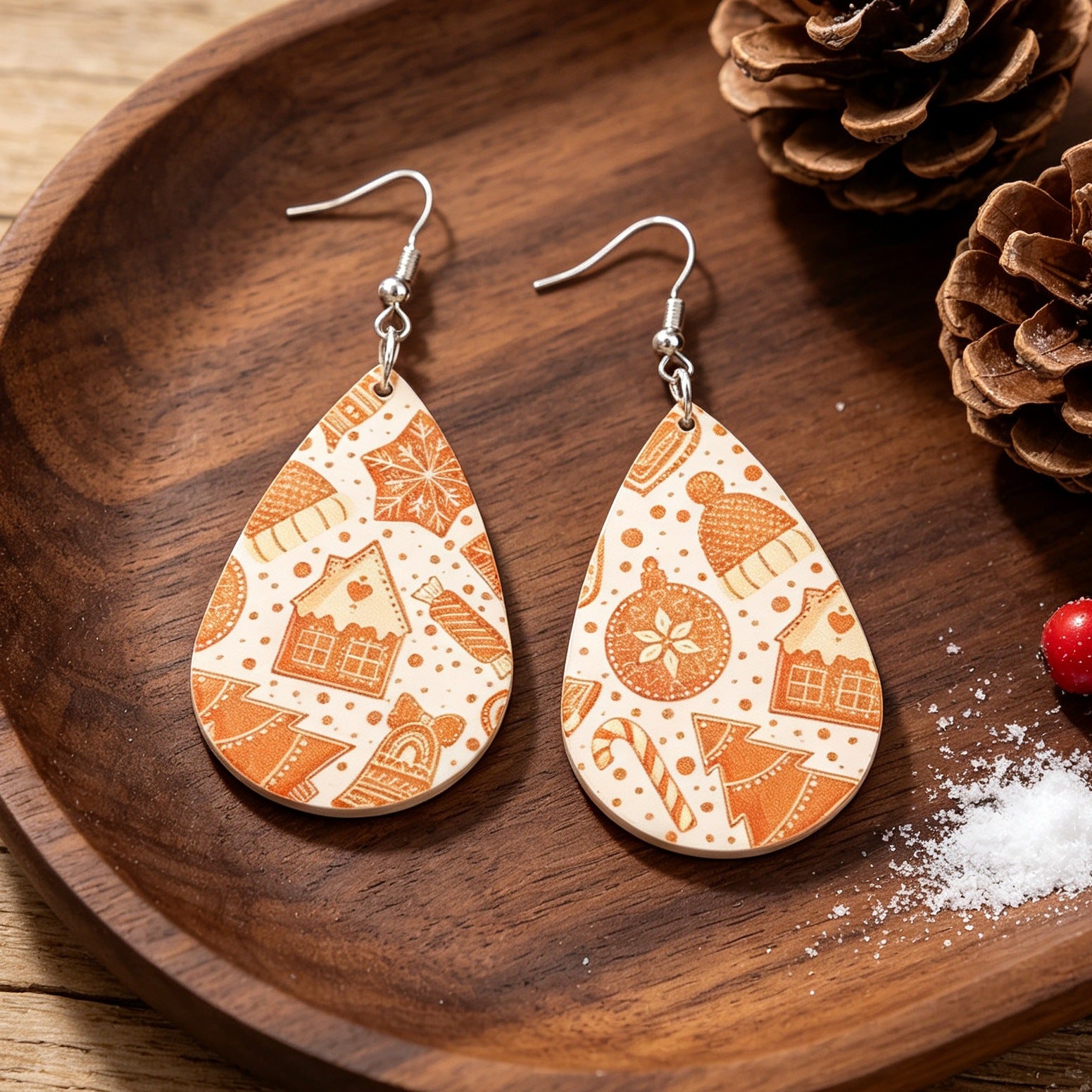 Wholesale Acrylic Christmas Gingerbread House Earrings With Candy Cane Print Holiday Jewelry Accessory For Gift And Boutique Resale