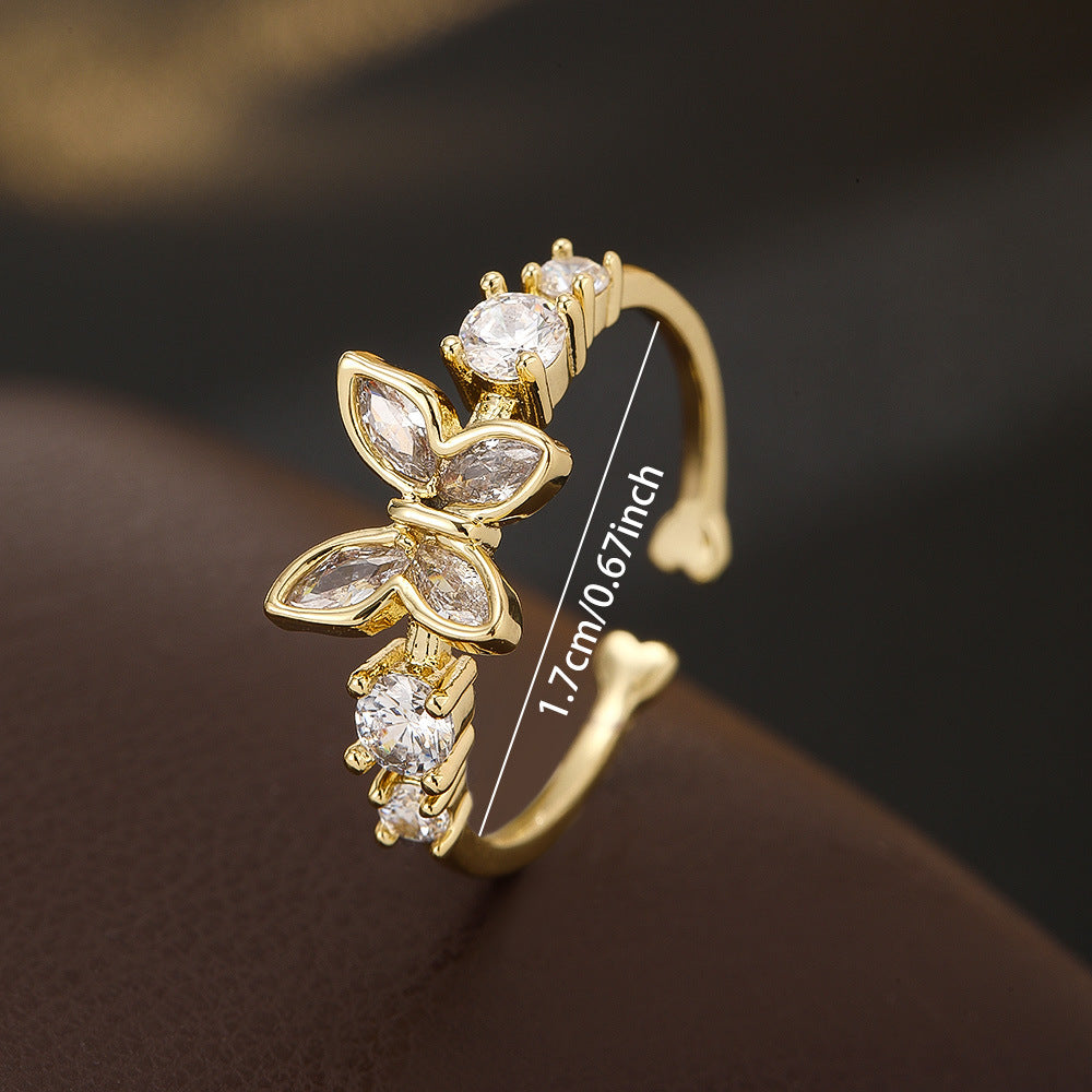 Wholesale Electroplated Copper Zircon Butterfly Ring For Women Japanese Korean Trendy Fashion Jewelry Accessory Gift