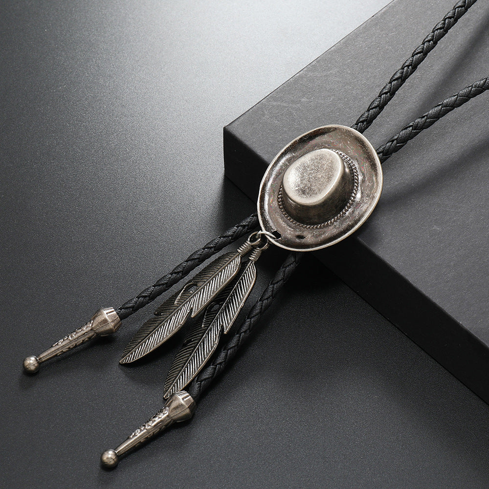 Wholesale  Western cowboy hat feather alloy necklace