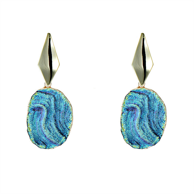 Wholesale Ocean Long Blue Wave Texture Resin Earrings ACC-ES-JiuJia008