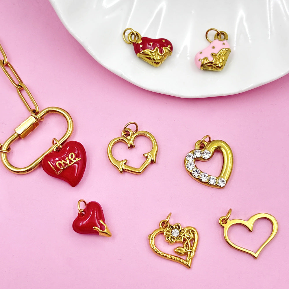 Wholesale Retro Style Heart Series Oil Dripping Colorful Stainless Steel  Charms