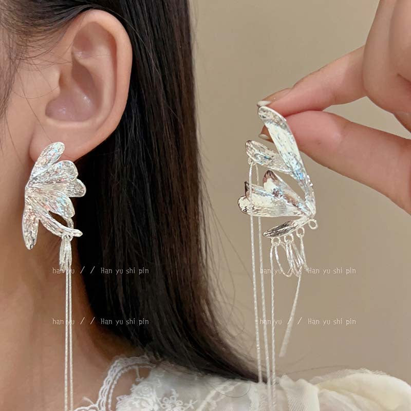 Wholesale asymmetric butterfly chain tassel earrings