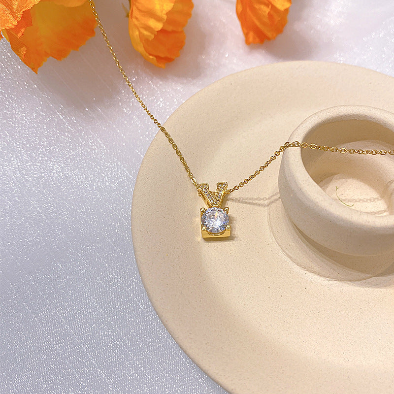 Wholesale Electroplated Titanium Steel Necklace Micro-embedded Clavicle Chain Choker Necklace ACC-NE-Xiyue003