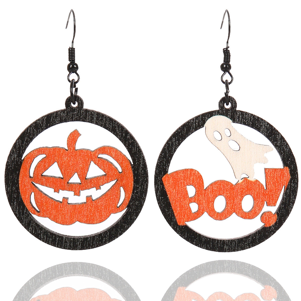 Wholesale Wood Flower Skull Pumpkin Earrings