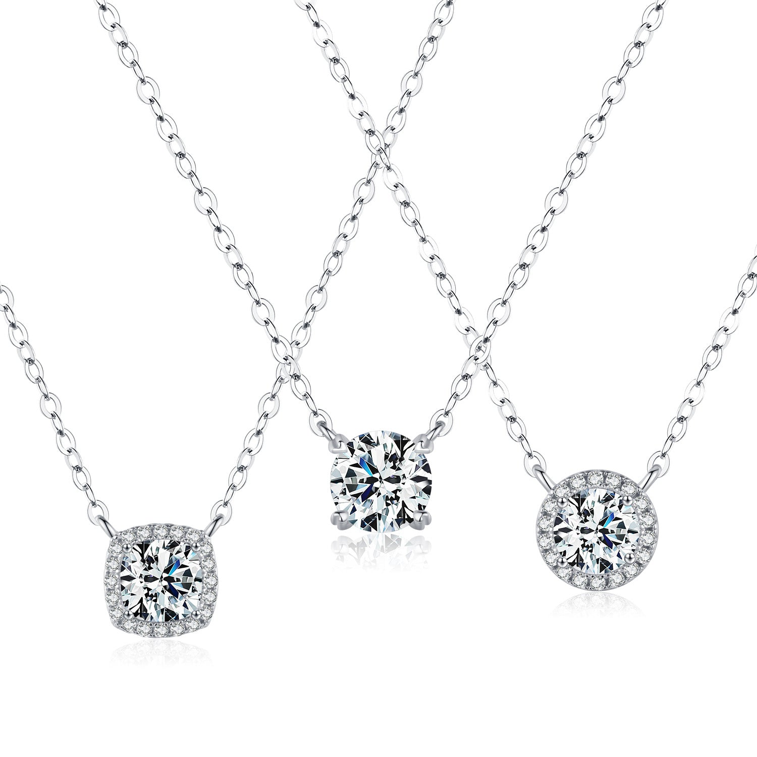 Wholesale 1 karat Diamond s925 Sterling Silver Geometric Flash Diamond Necklace