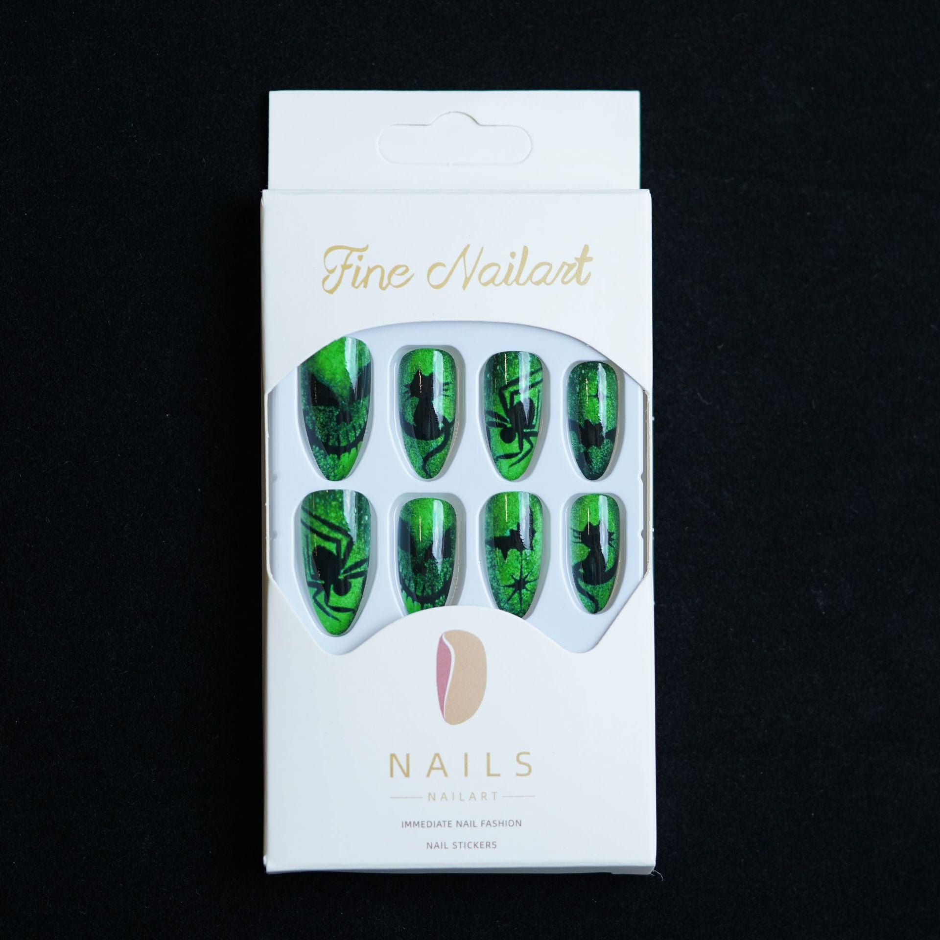 Wholesale 24 Pieces/ box  Fluorescent Green Devil Nails Kits Nail Stickers