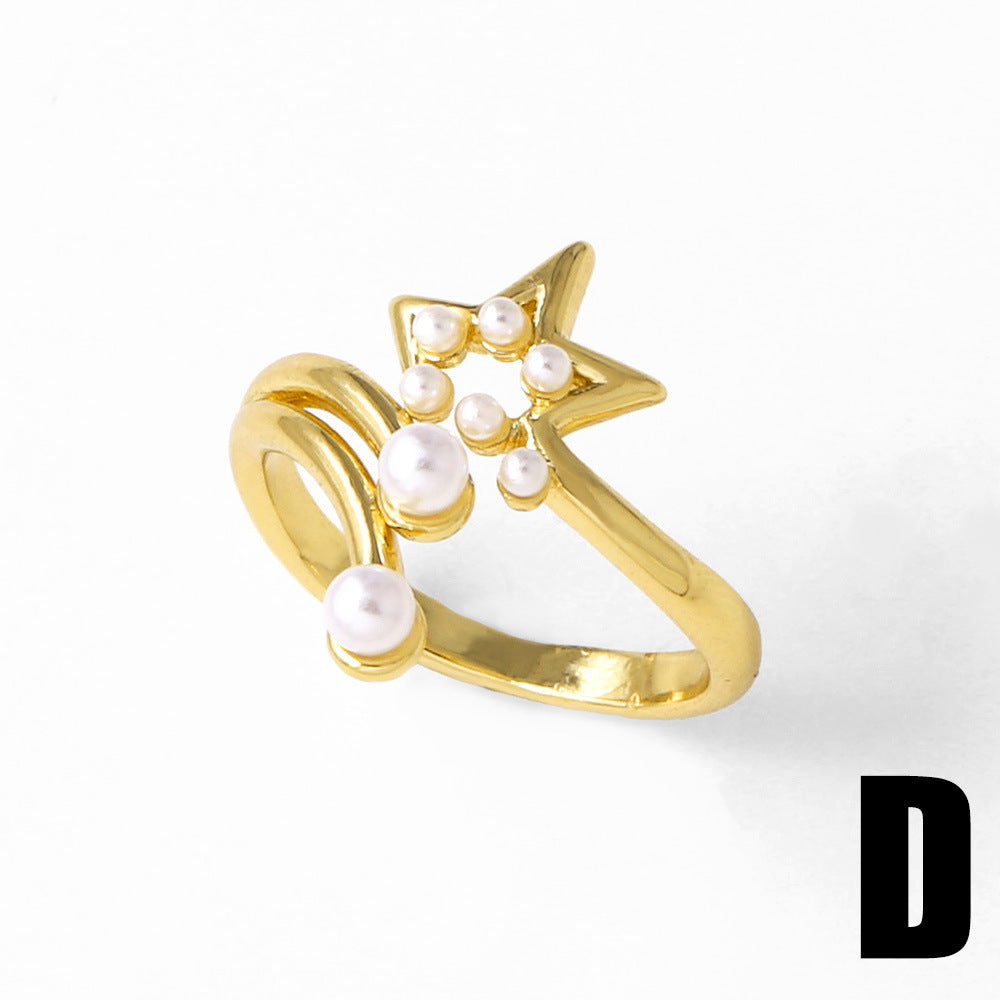 Wholesale Pearl Copper Plated 18k Gold Flower Open Adjustable Ring