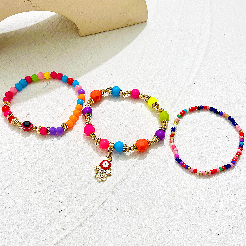 Wholesale  three-piece set anklet retro Bohemian ethnic style beaded devil eyes beach foot ornaments
