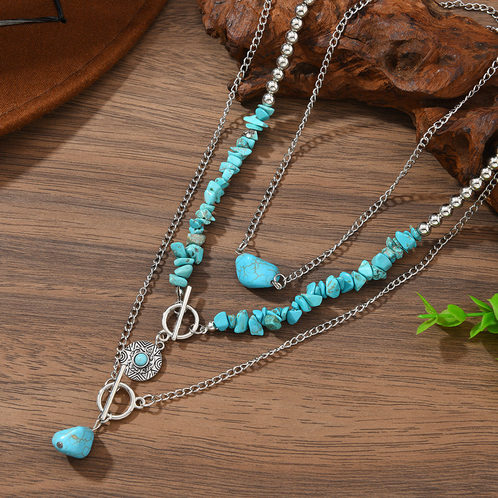 Wholesale Retro Imitation Turquoise Bull Head Beaded Necklace Western Cowboy Style Jewelry Accessory