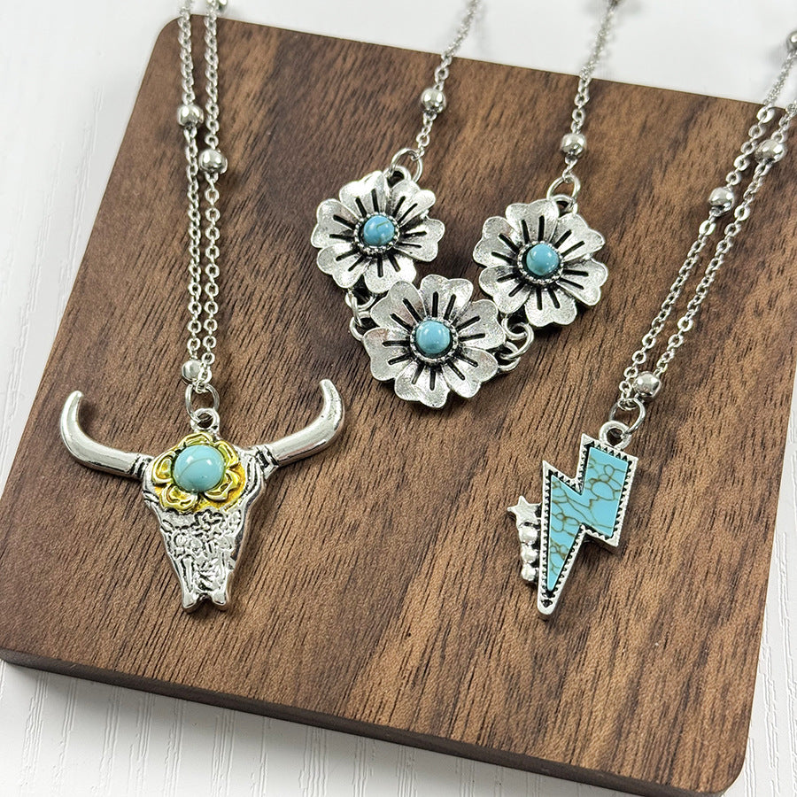 Wholesale Retro Cowboy Bull Head Boots Pendant Necklace Set Zinc Alloy Jewelry Accessory