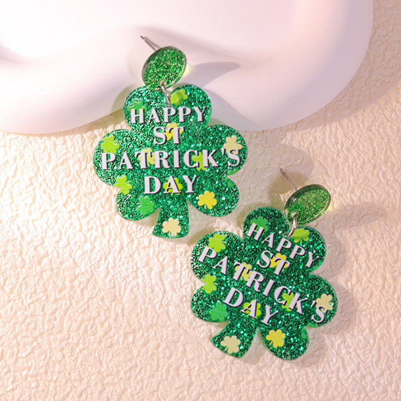 Wholesale St. Patrick's Day Flower Earrings Jewelry Set Acrylic Earrings