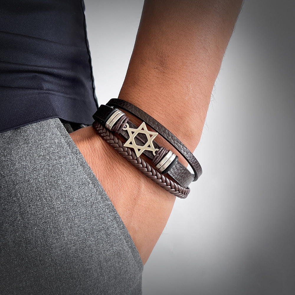 Wholesale Star Design Layered PU Leather Bracelet Magnetic Clasp Fashion Unisex Jewelry Gift