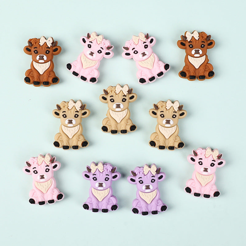 Wholesale 20pcs Cartoon Highland Cattle Focal Beads DIY Bead Accessories