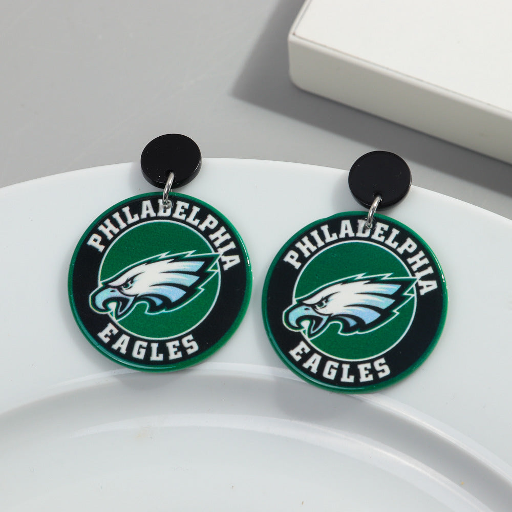 Wholesale Foreign Trade Cross-border European and American Football League Exaggerated Earrings Distinctive Sweet Cool Style Acrylic Printed Earrings Earrings