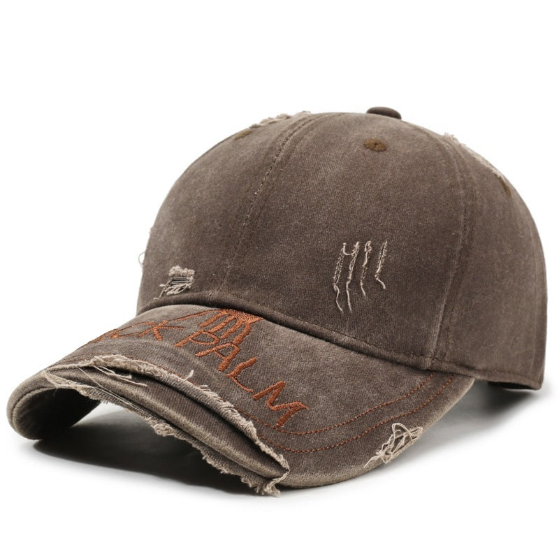 Wholesale Chic Retro Embroidery Letter Distressed Baseball Cap Washed Cotton Denim Gradient Adjustable Unisex Sun Hat