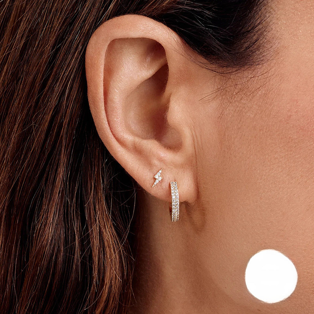 Wholesale S925 sterling silver curved wave two-tone diamond earrings