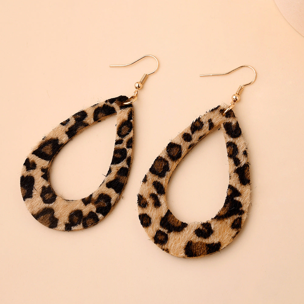 Wholesale Faux Leather Earrings Leopard Print Hollow Drops ACC-ES-Yeb001