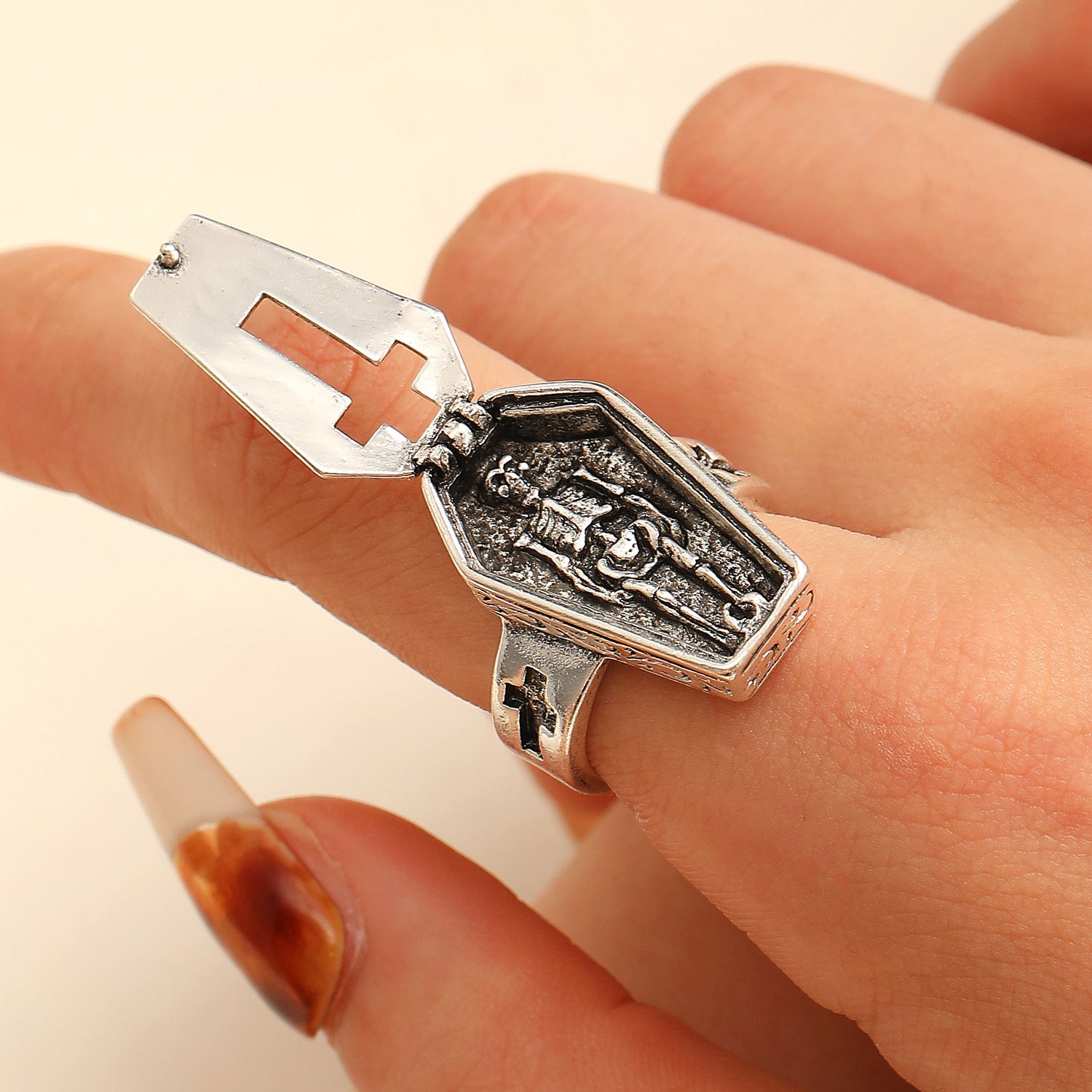 Wholesale Copper Gothic Skull Cross Open Ring - Trendy Unisex Jewelry Gift