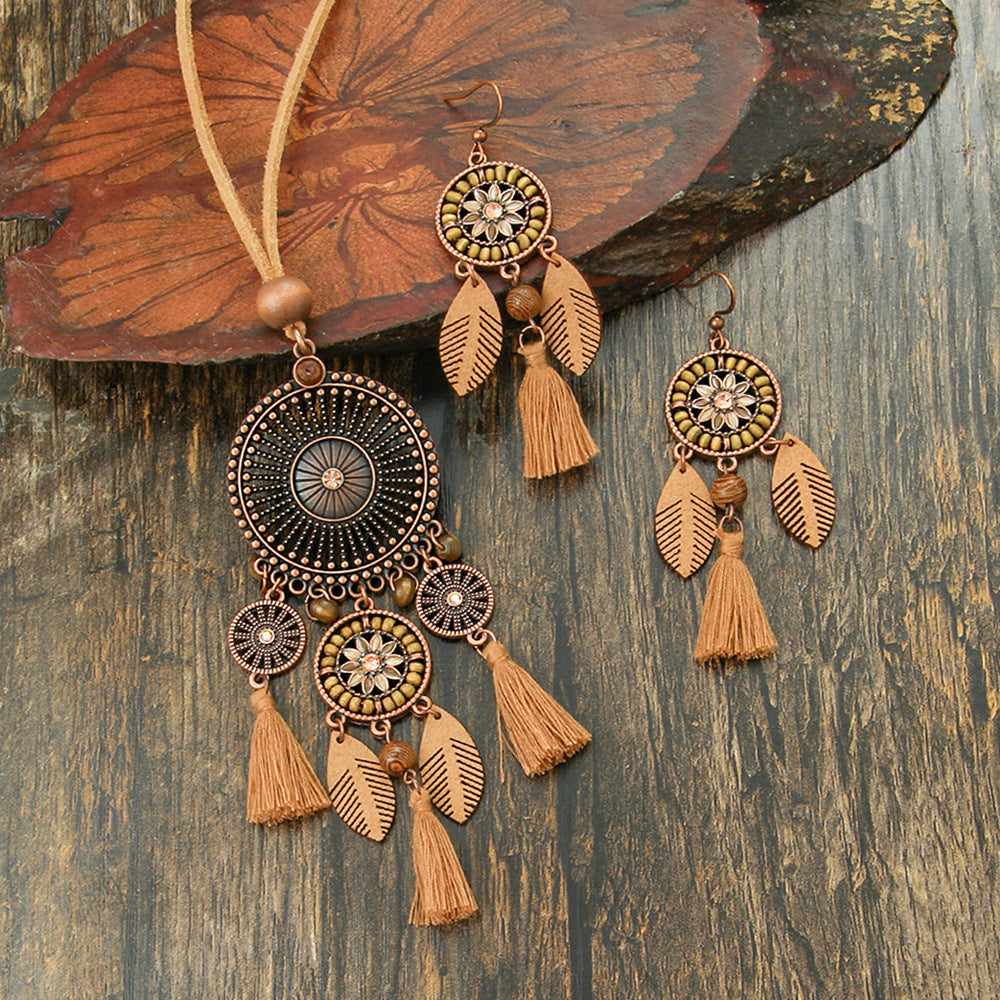 Wholesale Alloy Bohemian Geometric Hollow Earring and Necklace SetTrendy Jewelry Accessory for Everyday Wear