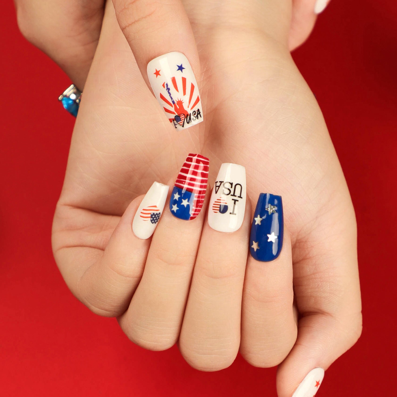 Wholesale 24 Pieces/box American Independence Day Press-on Nails Kits ACC-NS-LeFan010