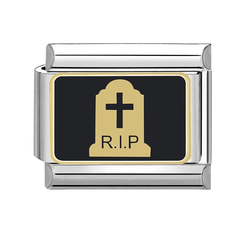 Wholesale Italian Charm Bracelet 9mm DIY Splicing Black Halloween Series Stainless Steel Composable Bracelet