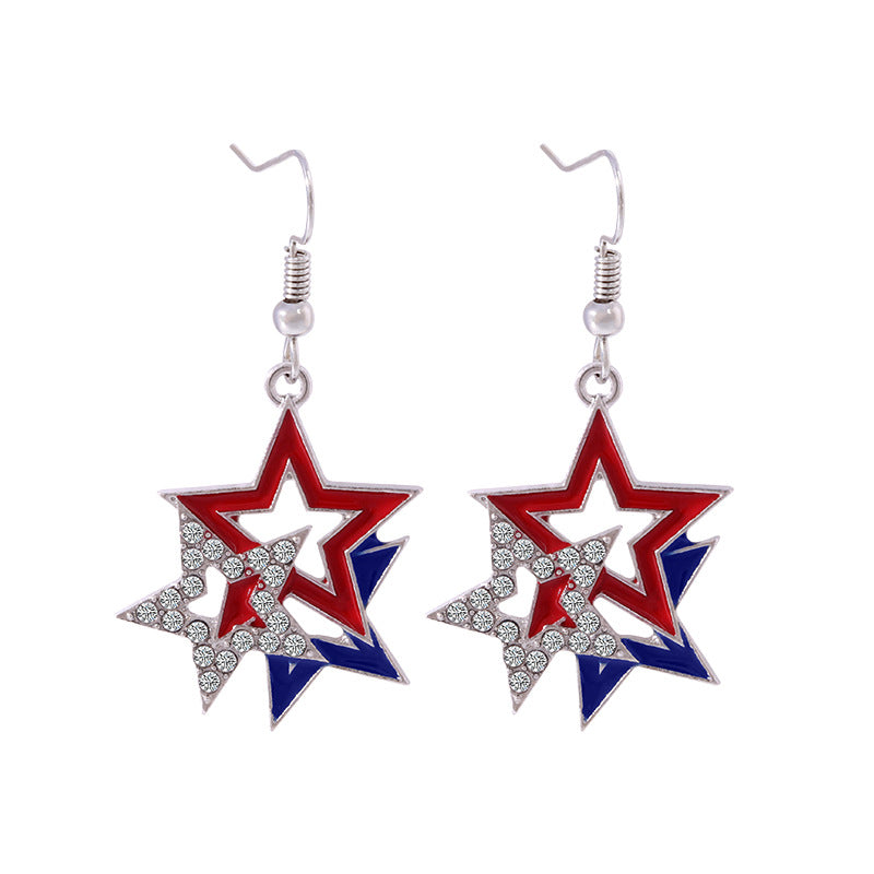 Wholesale American Independence Day Alloy Oil Drop Flag Pentagram Angel Earrings ACC-ES-BinLi003