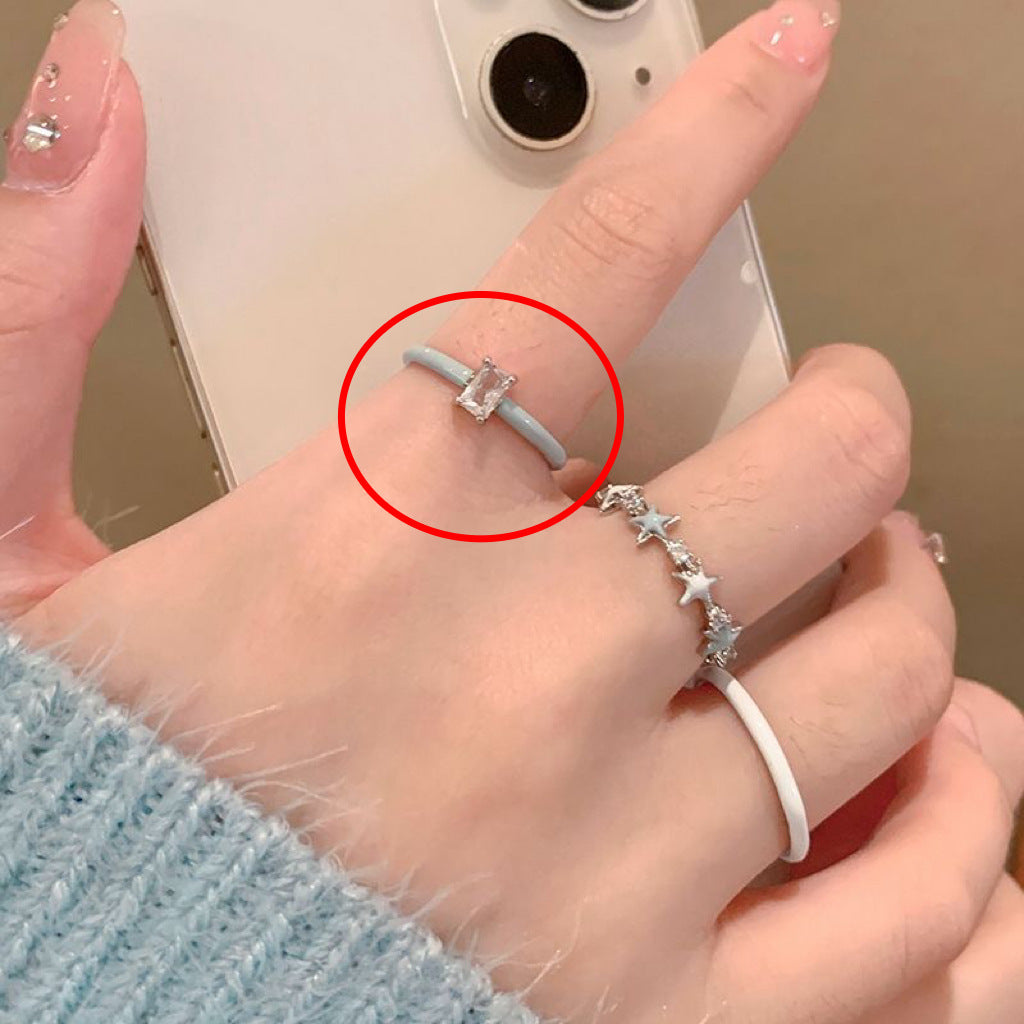 Wholesale Blue drop glaze zircon star ring