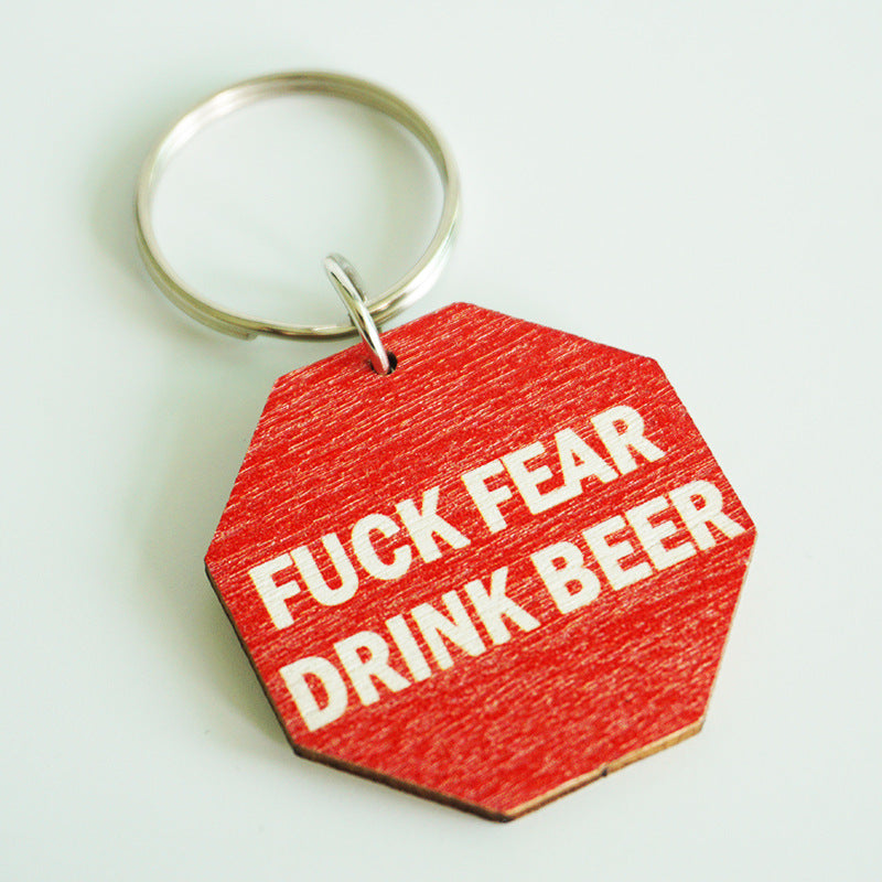 Wholesale 2pcs Fun and Humorous Wine Lover Warning Sign Wood Keychain ACC-KC-HY025