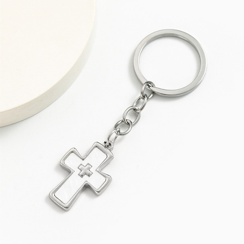 Wholesale Jesus alloy double cross keychain