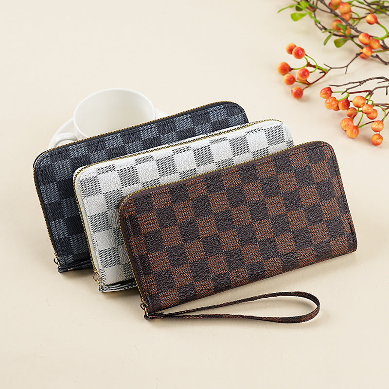 Wholesale European Retro Checkered Black Long Wallet With Letter Pattern Unisex Zipper Wallet For Everyday Use And Resale
