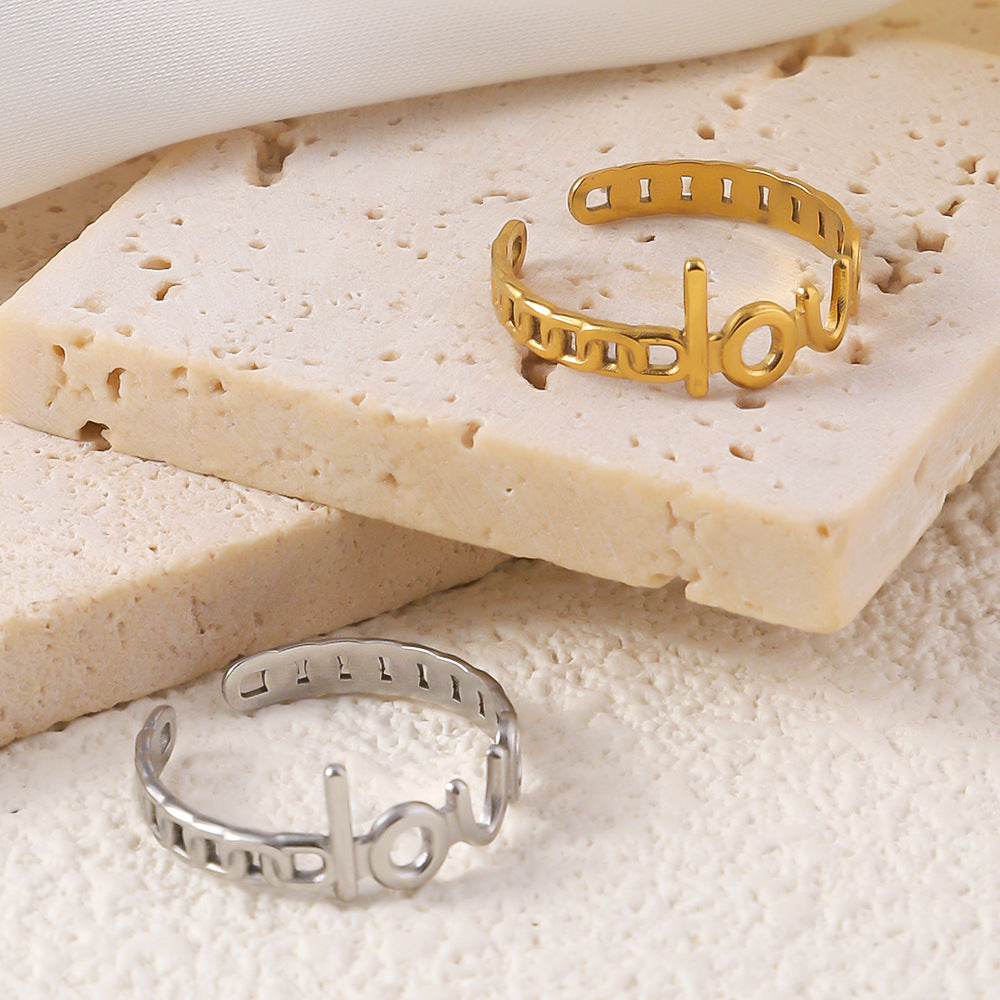 Wholesale Titanium Steel Ring LOVE Open Ring Retro Ring