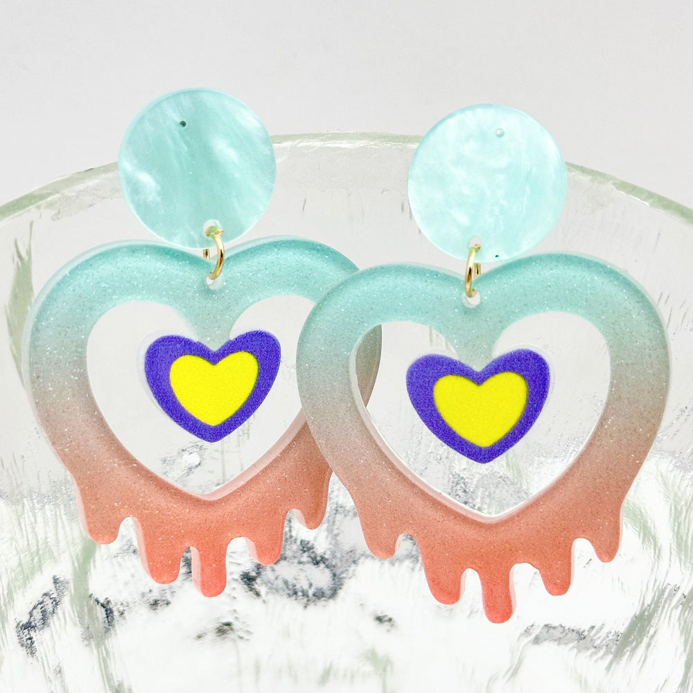 Wholesale acrylic love heart earrings Valentine's Day flame fluid earrings