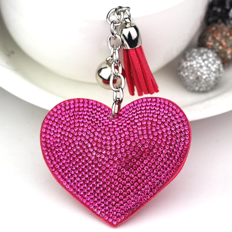 Wholesale 12pcs Heart Shape Hot Diamond Leather Keychain ACC-KC-DC001