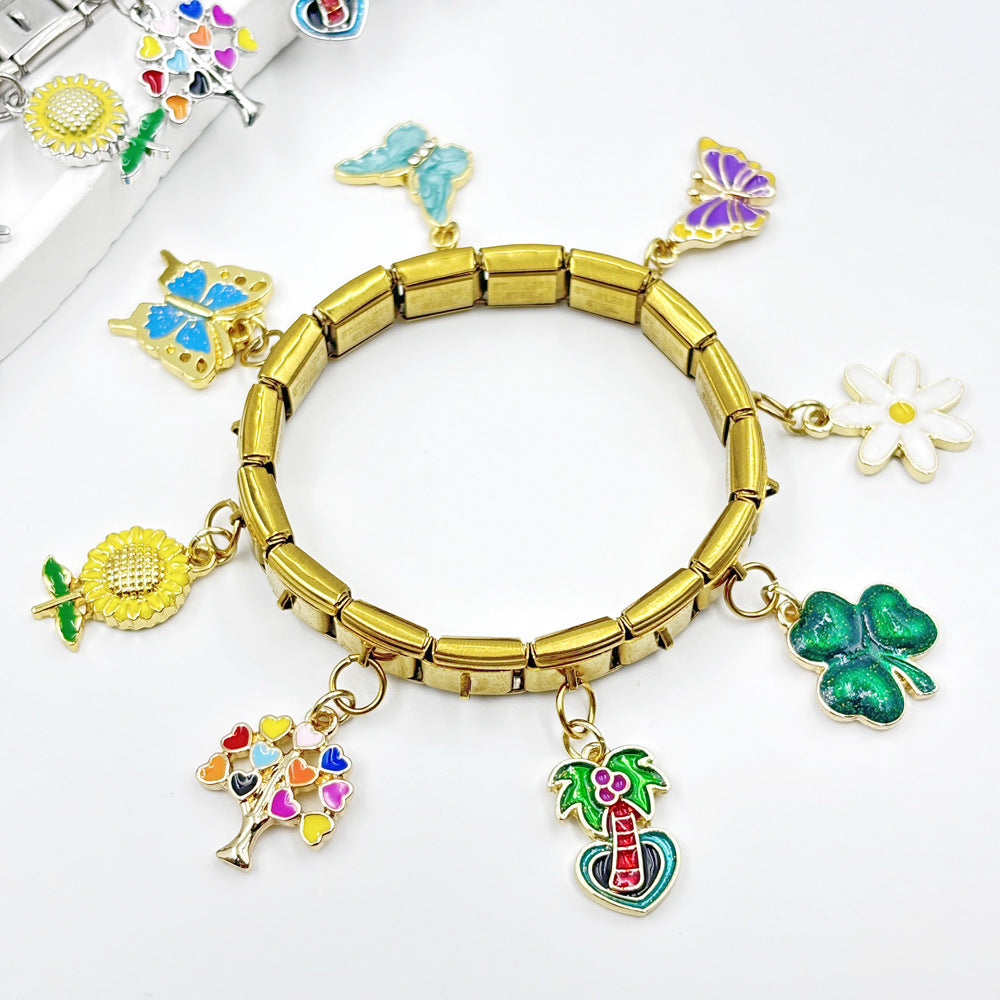 Wholesale Italian Charm Bracelet 9mm DIY  Colorful Butterfly Series    Creative Stainless Steel Composable Bracelet