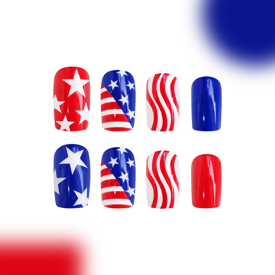Wholesale 24 Pieces/box American Independence Day Glossy Five-Pointed Star Manicure Press-on Nails Kits Nail Stickers ACC-NS-GuaiXL040
