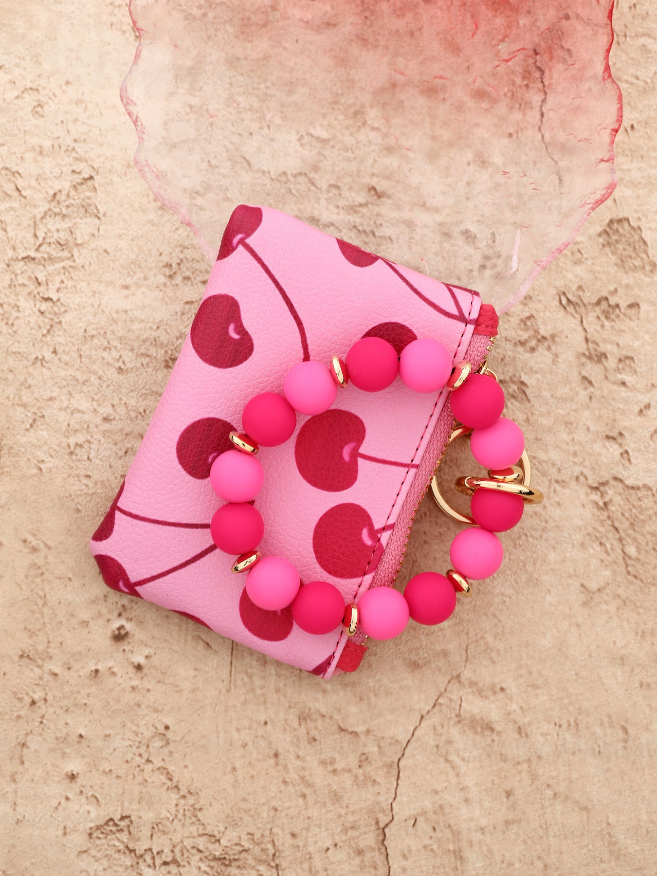 Wholesale Wallet Bow Card Holder Printed Clutch Silicone Bead Bracelet Wristlet Keychain